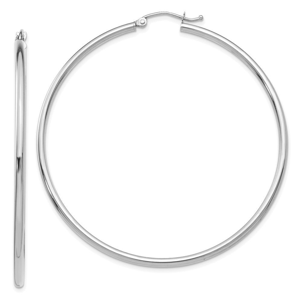 14k White Gold Polished 2x55mm Lightweight Tube Hoop Earring 55 L X 56 Mm W 927$